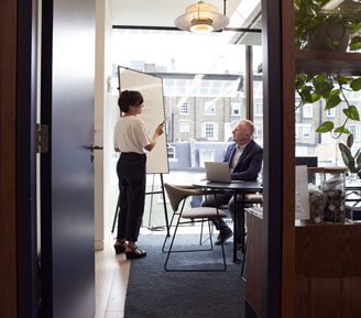 professional woman giving a presentation for a client