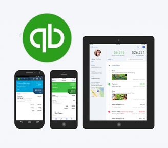quickbooks app shown on multiple mobile devices